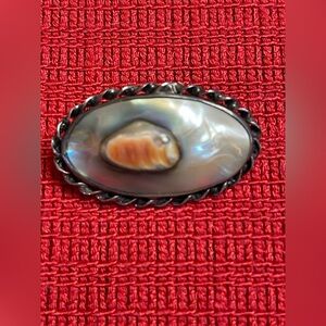 Vintage sterling abalone blister pearl brooch